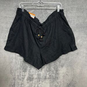 Hang Ten Women's Linen Blend Shorts Casual Drawstring Black XXL 4" Inseam NWT